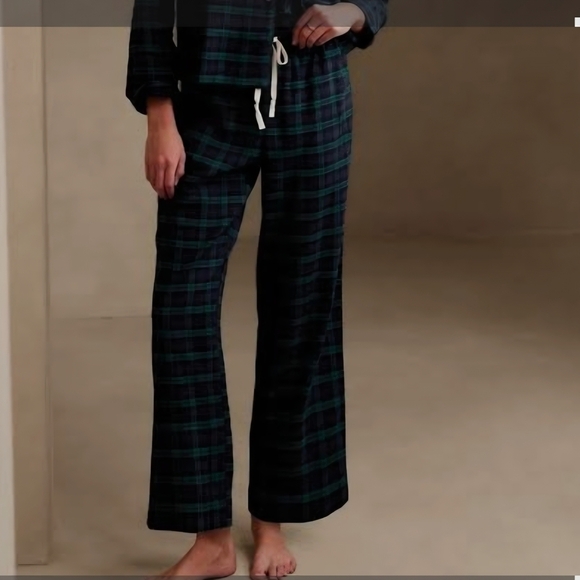 Banana Republic Pants - Banana Republic Sz M Lounge Straight Leg  Drawstring Green& Navy Plaid  Pants